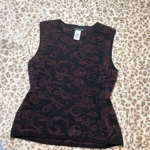 Jones New York Womens Sleeveless Knit Top Glitter Baroque Print Size Medium